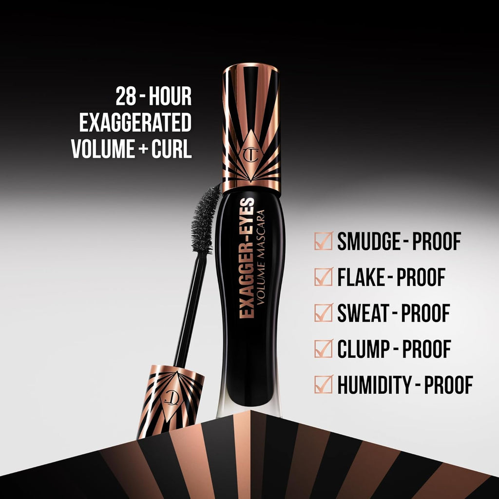 Charlotte Tilbury Exagger-Eyes Instant Volume Mascara Makeup – Volumizing, Lengthening, No‑Clump Mascara with 28‑Hour Smudge‑Proof & Flake‑Proof Wear – All Day Wear Formula
