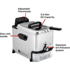 T-fal 3.5L Stainless Steel Deep Fryer with Basket for Home Use, 1700W, Deep Fryer with Oil Filtration, Temp Control, Digital Timer