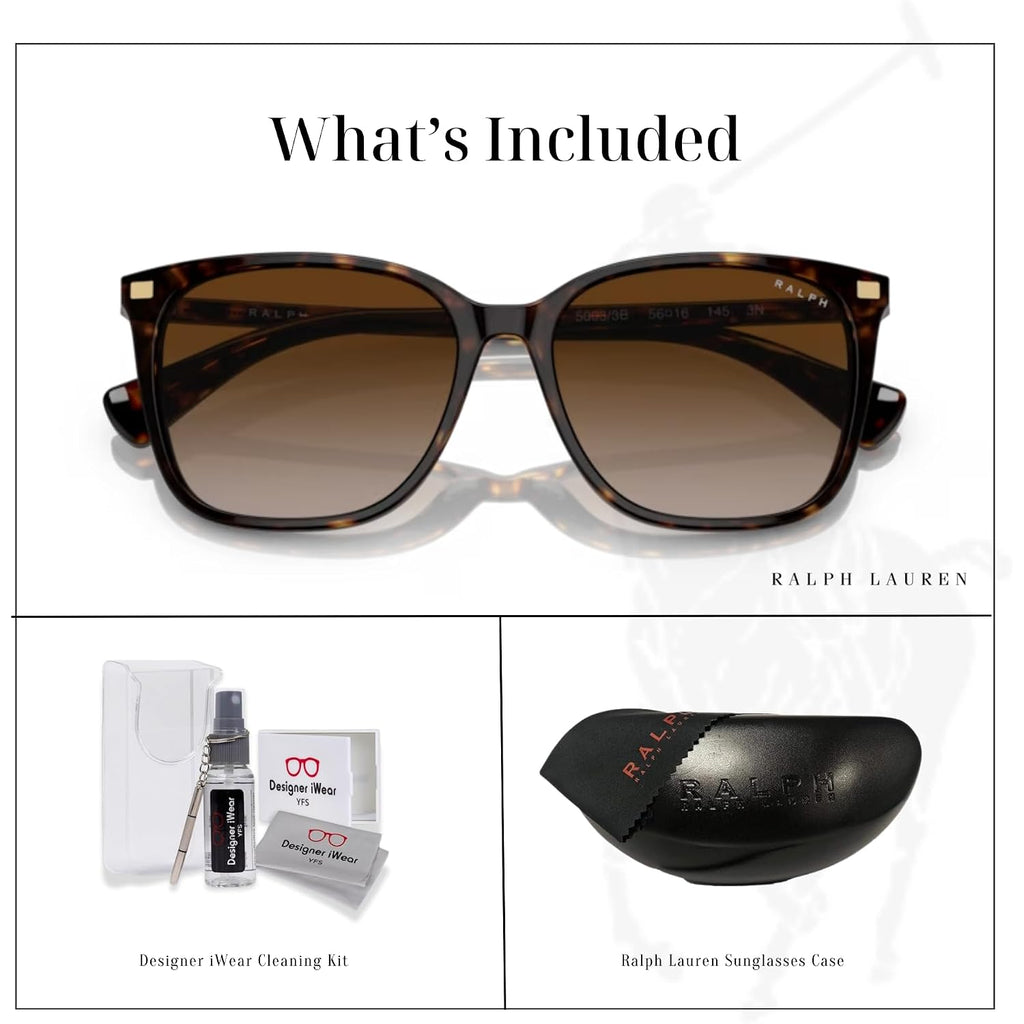 Ralph Lauren Vvcv RA5293 Square Sunglasses for Women +BUNDLE with ACCESSORY EYEWEAR KIT Shiny Dark Havana / Gradient Brown