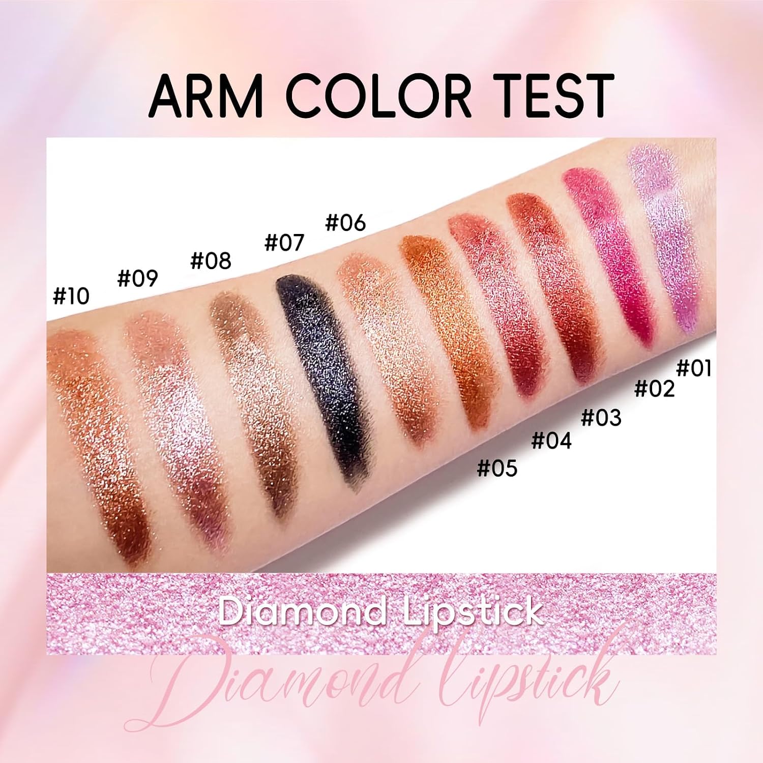 Hosaily Metallic Pink Frost Glitter Lipstick For Women, Long Lasting High Shine Diamond Creamy Nude Light Pink Lipstick Transfer Proof,Shimmer High Impact Full Coverage Non Stick Cup Lip Makeup#1