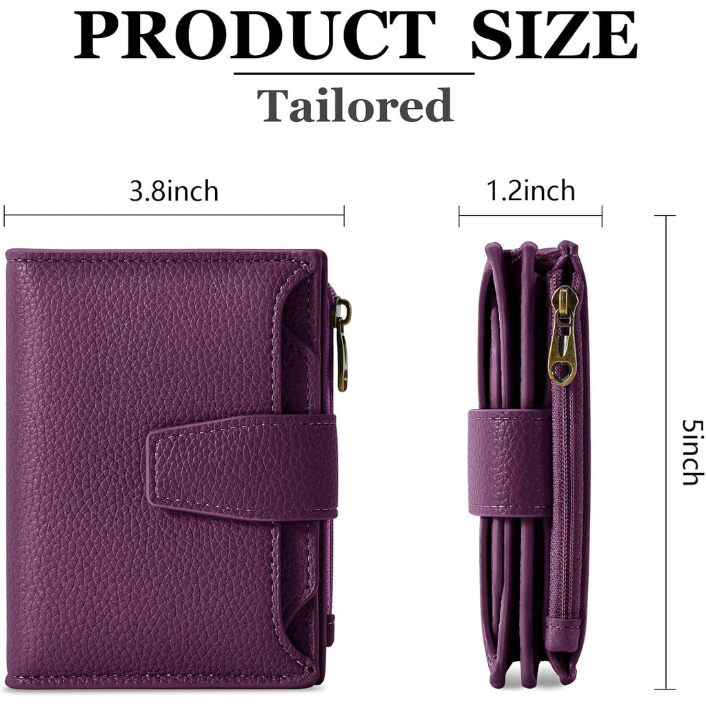Airkit Small Wallet Women RFID Blocking Soft Leather Bifold Compact Card Holder Wallet for Women with Zipper Coin Pocket 4 ID Window