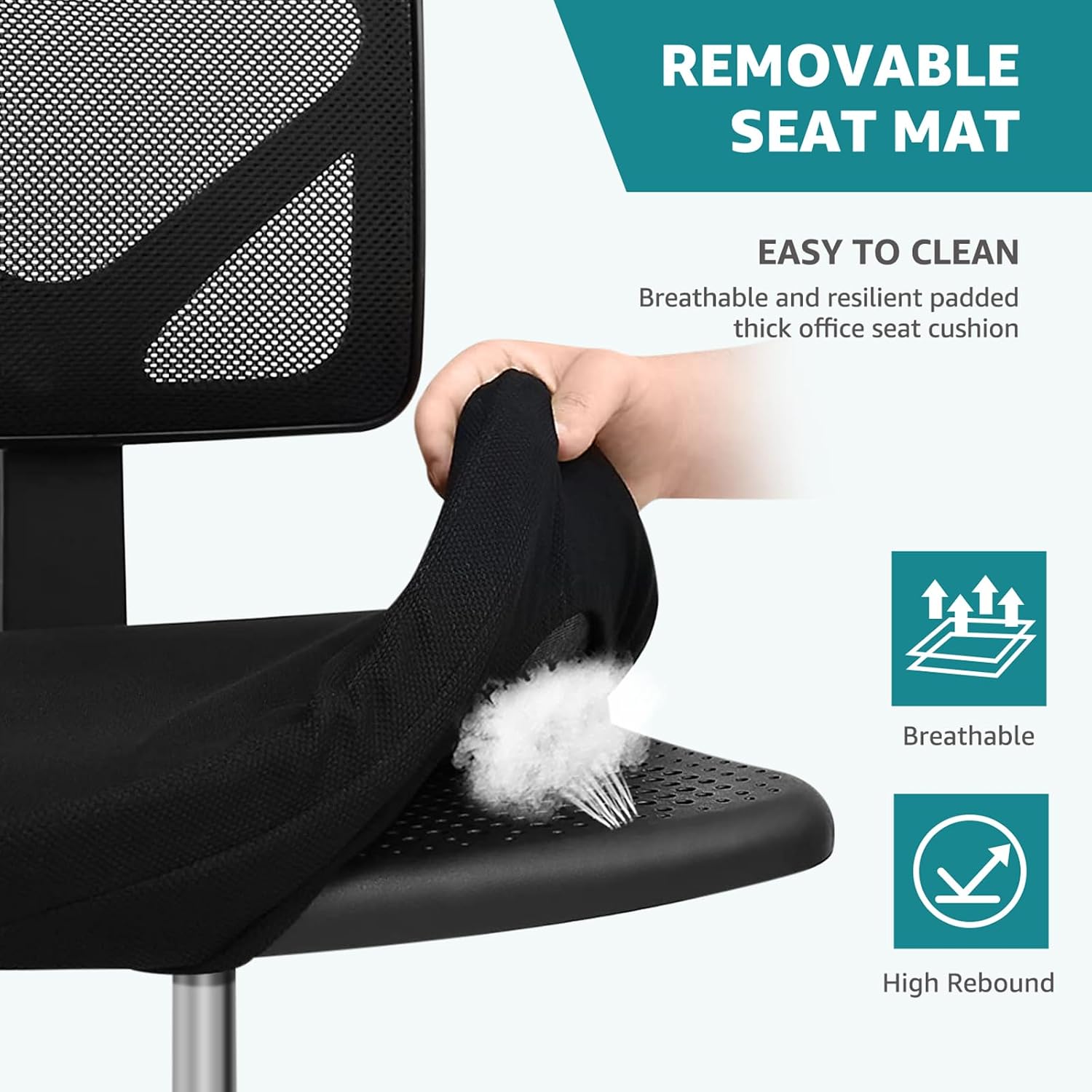 Olixis Armless Office Chair, Ergonomic Desk Chair With Wheels, Mesh Back, Removable Washable Foam Cushion, Height Adjustable Rolling Swivel Chairs For Small Space, Home, Office, Black