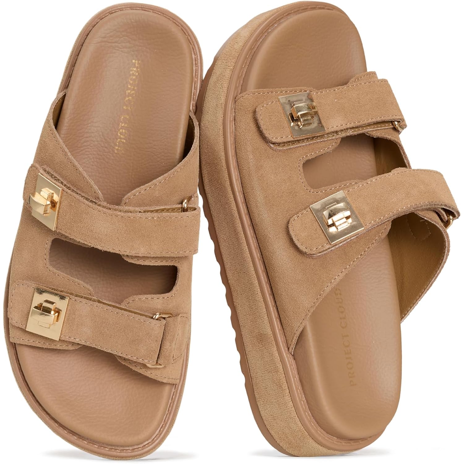 Project Cloud Platform Sandals Women - Memory Foam Insole Slides Women with Adjustable Buckle - Non Slip and Lightweight Womens Sandals 2026 (Havana)