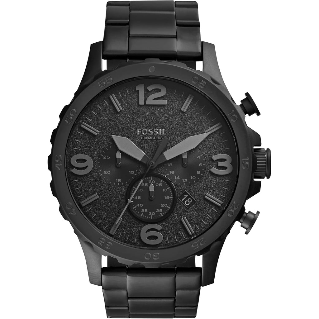 Fossil Men'S Nate Quartz Watch, Oversized Stainless Steel Chronograph Watch For Men