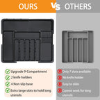 Silverware Organizer - Expandable Large Kitchen Drawer Organizer Utensil Organizer With 2 Removable Knife Blocks, 22"X 19"Cutlery Tray Drawer Dividers For Kitchen Flatware(6-9 Slots) (Black)