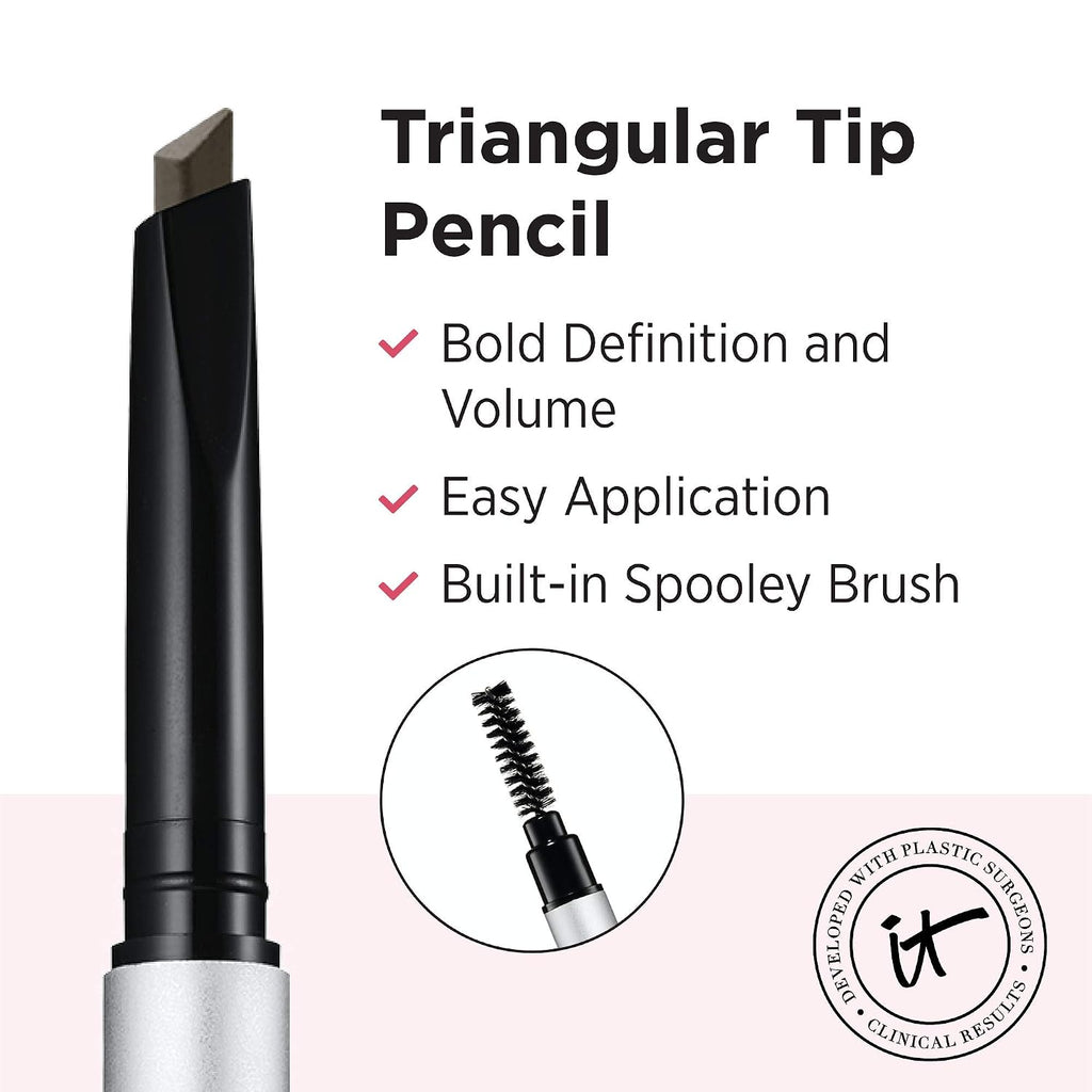 It Cosmetics Brow Power Eyebrow Pencil - Universal Shades, Long-Lasting, Budge-Proof, Easy To Apply, Mimics Real Hair, Nourishing Biotin, Pressure Responsive Application, Built-In Spoolie Brush