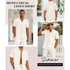 Curbodo Linen Blend Shirts For Men Casual Short Sleeve Button Down Shirt Cool Summer Beach Wedding Vacation Tops