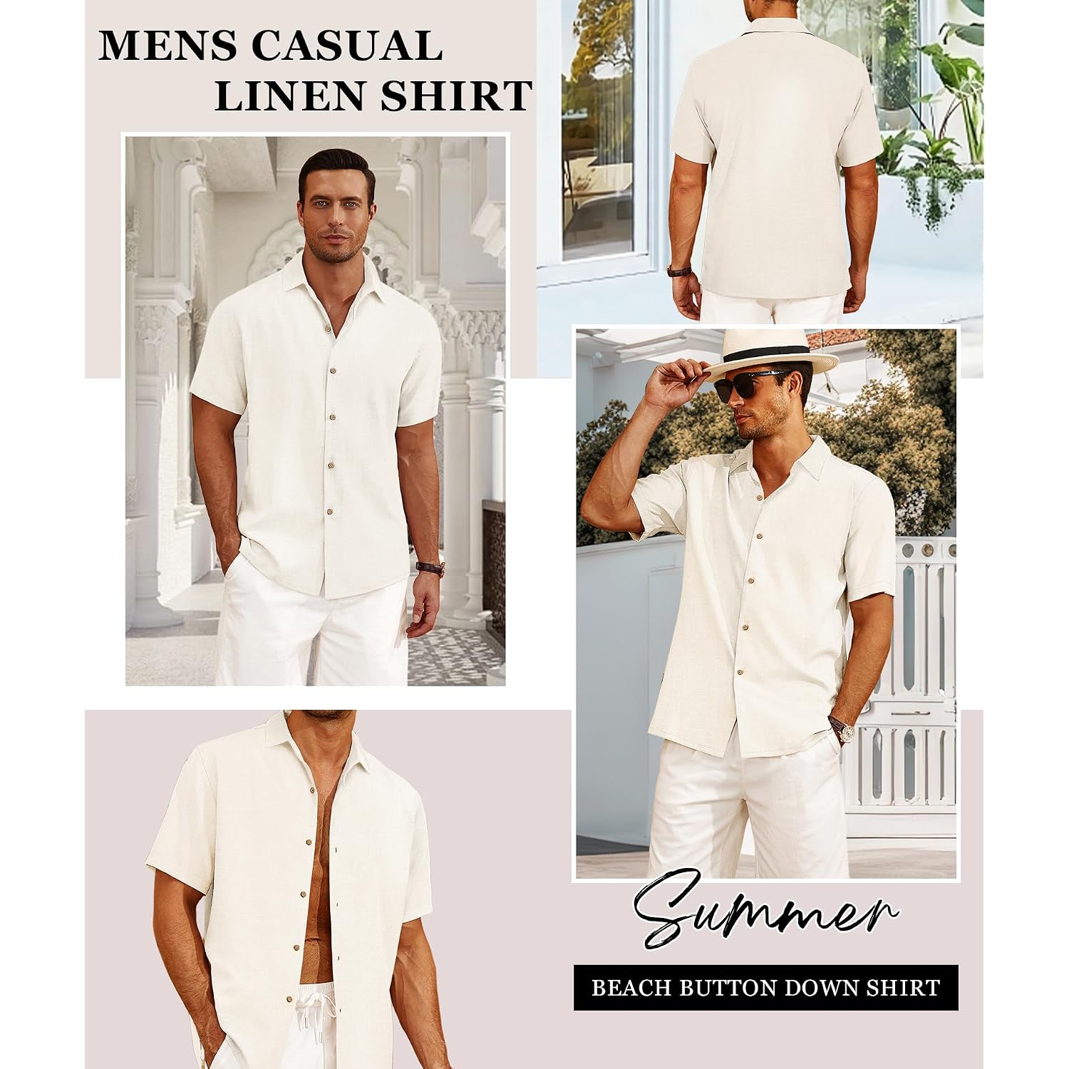 Curbodo Linen Blend Shirts For Men Casual Short Sleeve Button Down Shirt Cool Summer Beach Wedding Vacation Tops