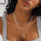 Cuzmly Layered Silver Necklaces for Women, Sterling Silver Stackable Stack Choker Necklaces for Women Trendy Layering Circle Pendant Chain Necklace Set Jewelry for Women