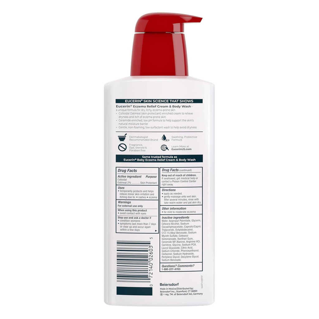Eucerin Eczema Relief Cream And Body Wash, Colloidal Oatmeal Enriched, Soap Free Eczema Body Wash, 13.5 Fl Oz Bottle