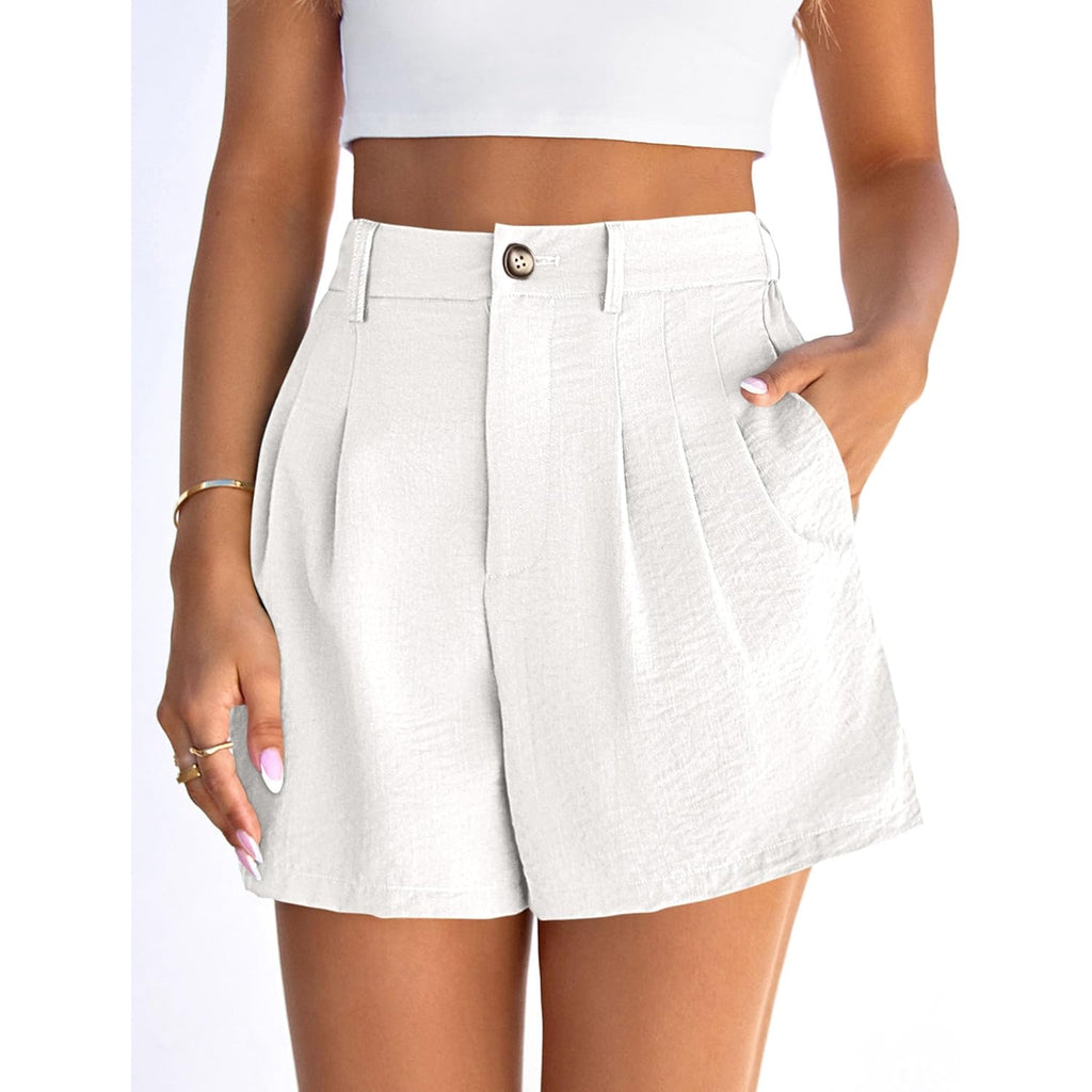 Womens Shorts Casual 2026 Summer Elastic High Waist Zipper Button Tailored Shorts Pleated Beach Vacation Clothes