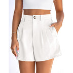 Womens Shorts Casual 2026 Summer Elastic High Waist Zipper Button Tailored Shorts Pleated Beach Vacation Clothes
