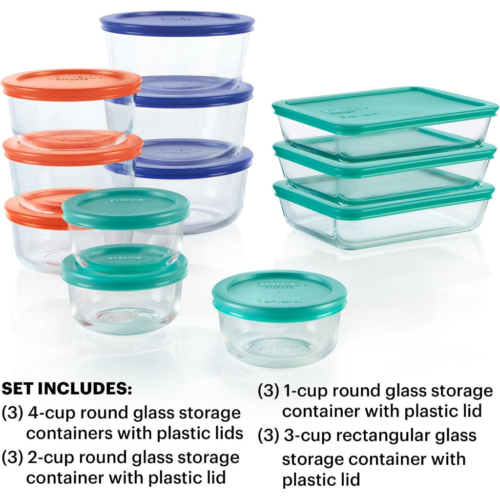 Pyrex Simply Store (12-Pack) Glass Food Storage Containers Set, (1, 2, & 3 Cup) Meal Prep Containers With Plastic Bpa-Free Lids, Dishwasher & Microwave Safe