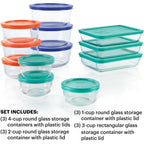 Pyrex Simply Store (12-Pack) Glass Food Storage Containers Set, (1, 2, & 3 Cup) Meal Prep Containers With Plastic Bpa-Free Lids, Dishwasher & Microwave Safe