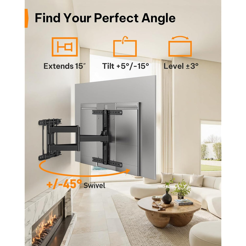 Perlegear Ultra Slim Tv Wall Mount 1.1" Low Profile For 42-90" Tvs, Fits 16"/24" Studs, Full Motion Tv Mount Wall Bracket With Dual Articulating Arms, Swivel, Tilt, Max Vesa 600X400Mm, Holds 132Lbs