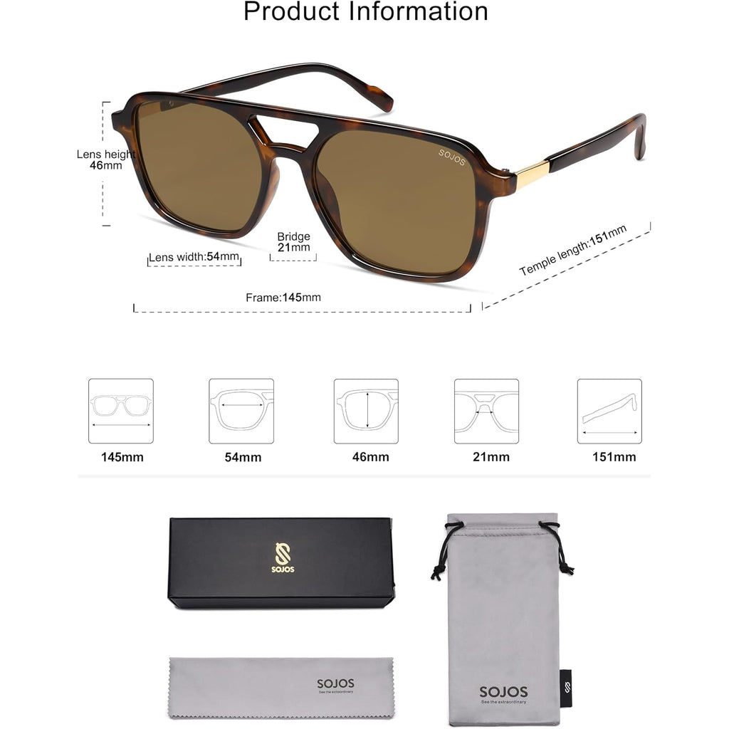 Sojos Retro Aviator Sunglasses For Women Men,Trendy Rectangle Womens Mens Shades Sun Glasses Sj2202
