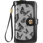 Coco Rossi Women Wallets Multi Card Case Wallet Clutch Wallet Card Holder Organizer Ladies Purse Wrist strap Purse, Black Butterfly