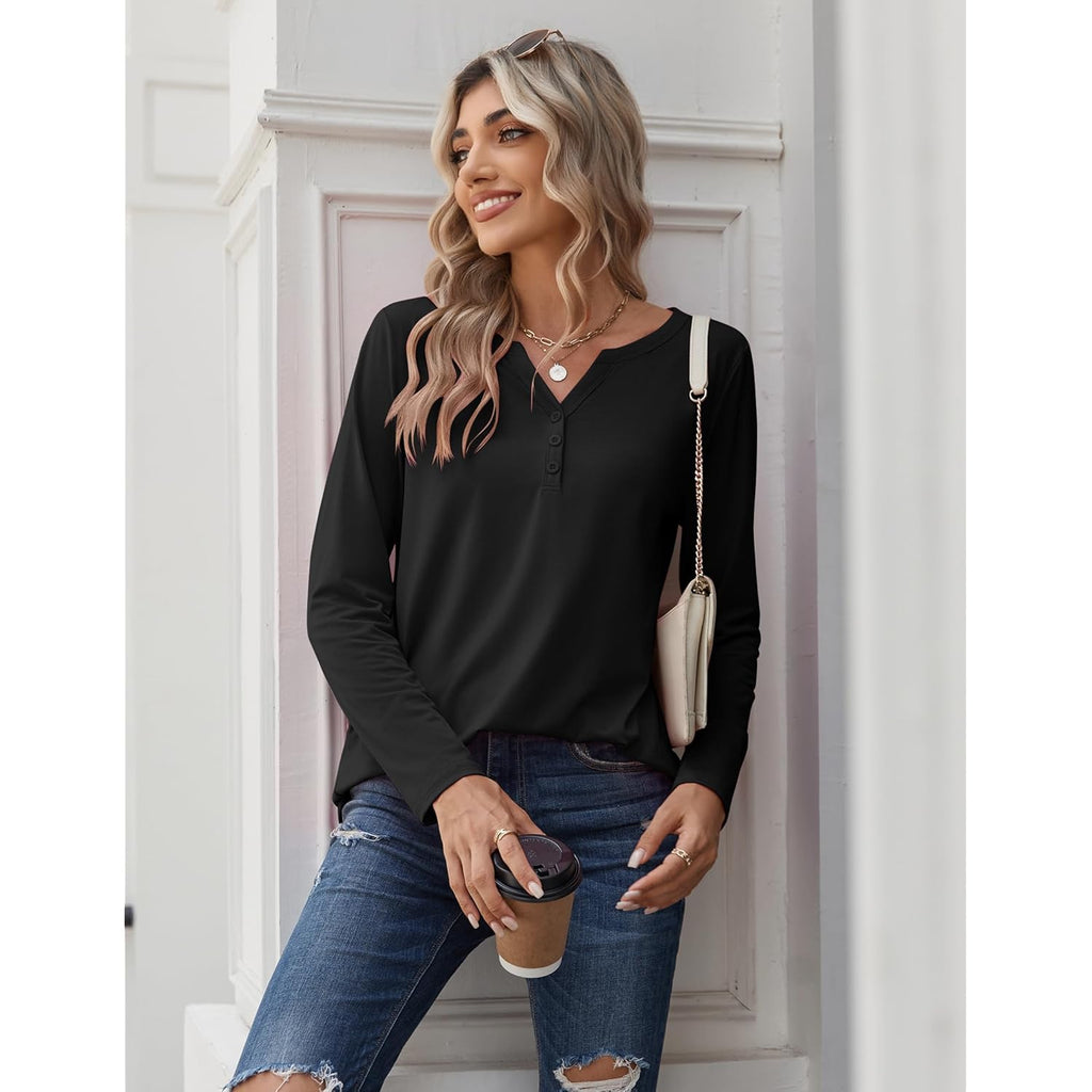 Long Sleeve Shirts for Women Casual V Neck Fall Tops Dressy Summer Work Blouses Clothes