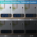 Peakeep Large Display Digital Alarm Clock For Bedroom With Date Day Of Week | Calendar Desk Table Clocks For Living Room Office, Dimmable Plug In Electric Clock Battery Backup, 5 Volumes, Loud, Auto Dst