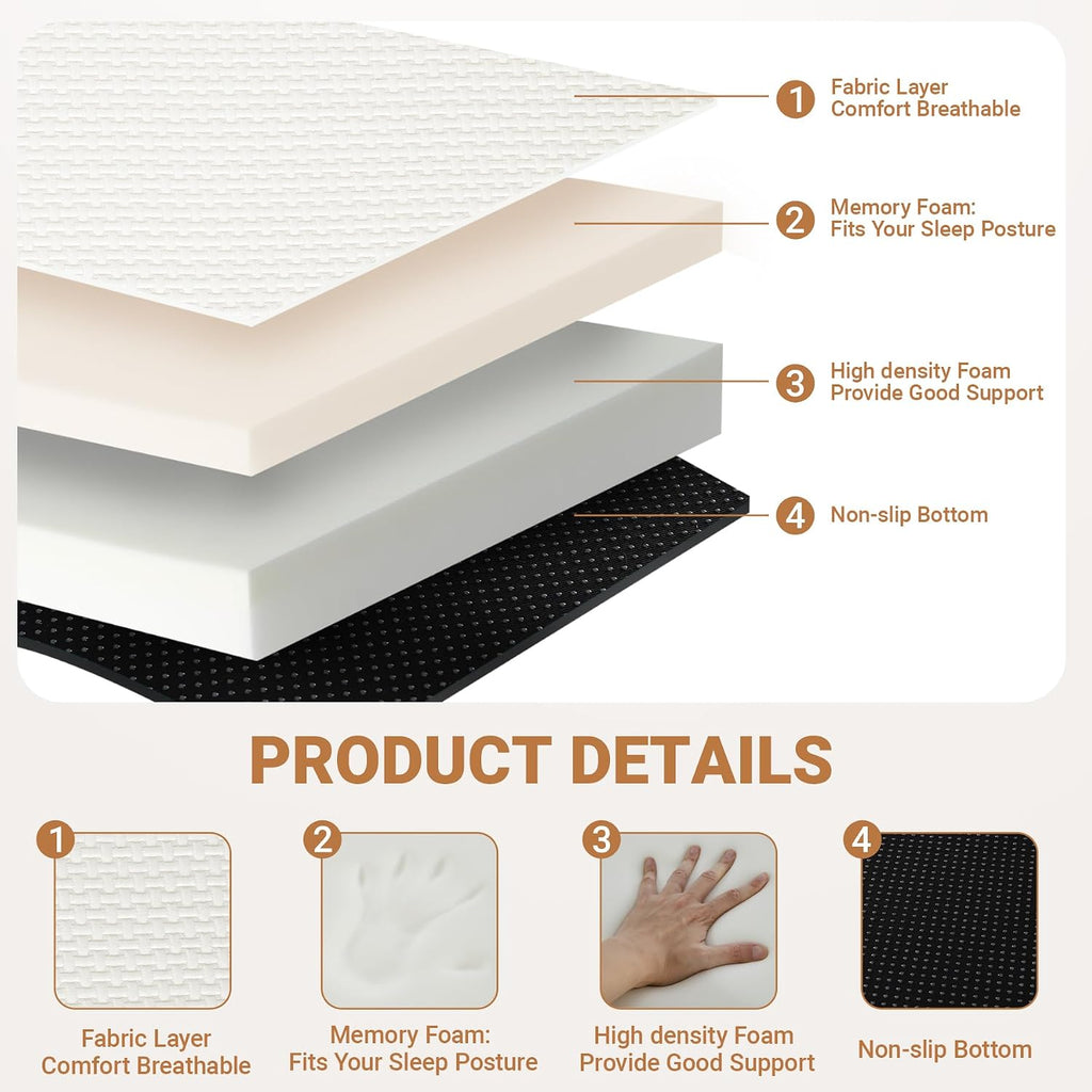 Foldable Mattress Twin Memory Foam Tri Folding Pad Washable, 75X38X4" White