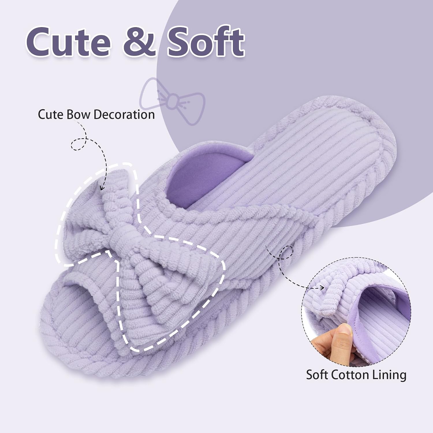 Cute Slippers For Women Indoor And Outdoor Cozy Soft Bow Open Toe Womens Slippers With Memory Foam Anti-Skid Sole Slides Spa Birthday Gifts For Women Mom Her Ladies Bridesmaid