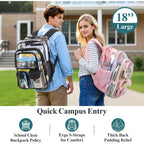 Clear Backpack For School - 18 Inch Extra Large Clear Bookbag Black | Heavy Duty Pvc, 3 Front Pockets, 2 Large Compartments, Fit 16" Laptop, 900D Oxford Base, Padded Straps And Back, Age 12+