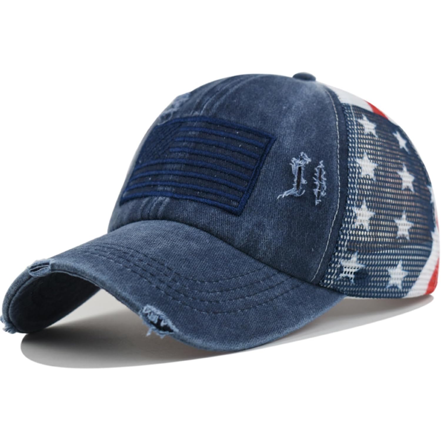 Women Men Patriotic Baseball Hats for 4th of July American Flag Trucker Hats Adjustable USA Dad Caps Medium Navy-mesh Back