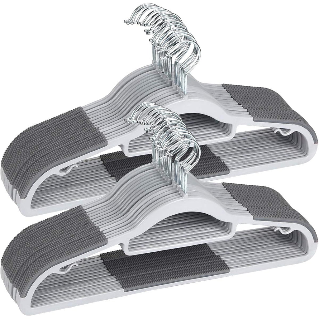 Plastic Hangers 50 Pack Heavy Duty Dry Wet Clothes Hangers With Non-Slip Pads Space Saving 0.2" Thickness Super Lightweight Organizer