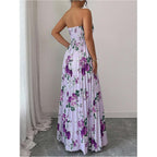 Oyoangle Women'S Summer Floral Wedding Guest Dress Jacquard Tube Sleeveless Pleated A Line Cocktail Party Prom Dress