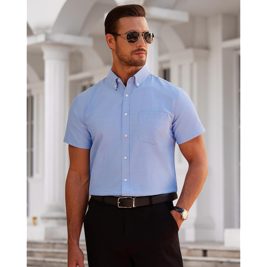 Alimens & Gentle Men'S Short Sleeve Oxford Shirt Regular Fit Button Down Collar Shirts With Pocket