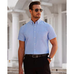 Alimens & Gentle Men'S Short Sleeve Oxford Shirt Regular Fit Button Down Collar Shirts With Pocket