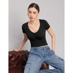 Pumiey Women'S V Neck Short Sleeve T Shirts Slim Fit Going Out Tops Sexy Basic Tee Sharp Collection