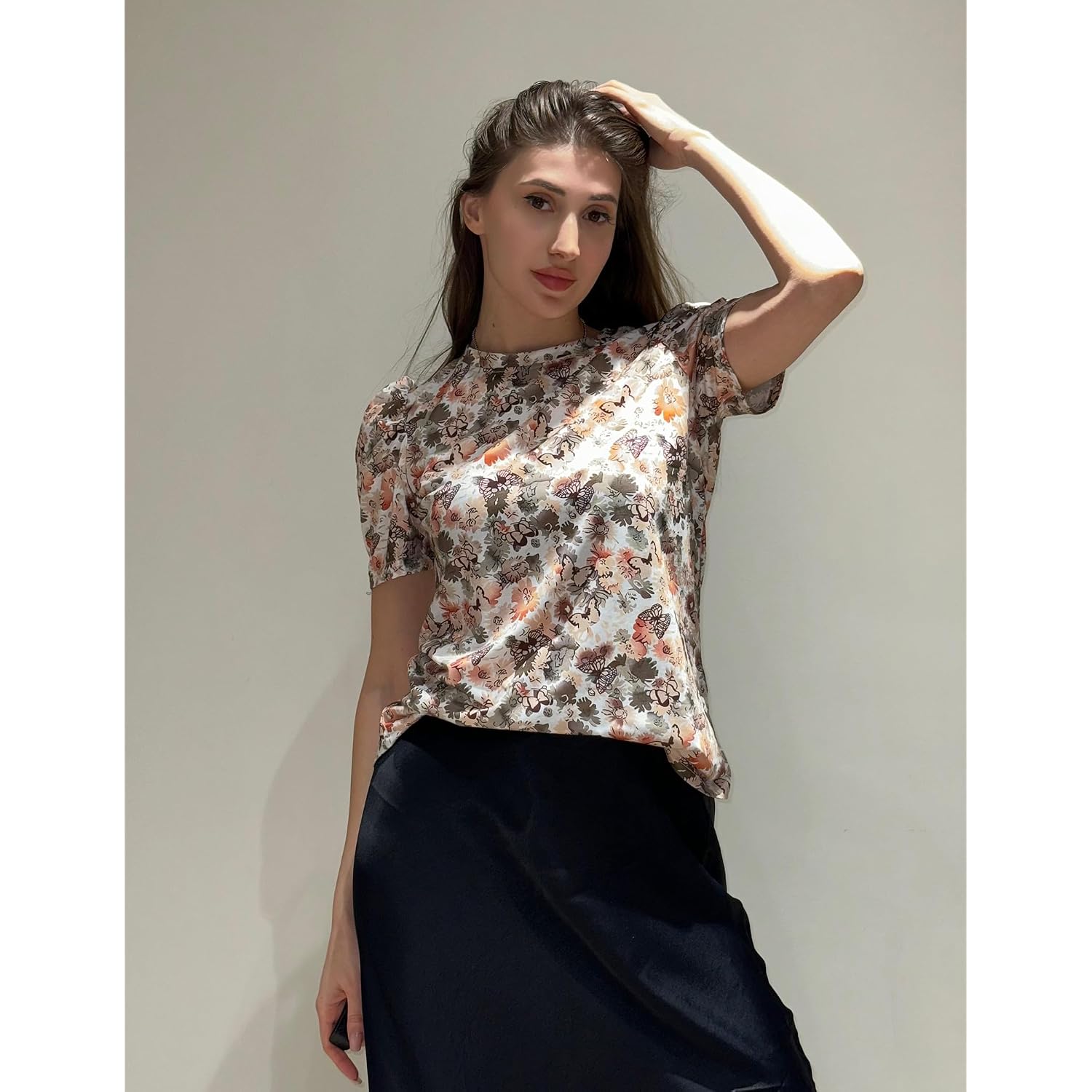 Zeagoo Blouse For Women Dressy Casual Puff Short Sleeve Boho Tops Fashion Floral Crew Neck Tunic Shirts Summer Clothes