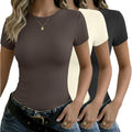 Ekouaer Womens Short Sleeve Shirts 3 Pack Crew Neck Tops Slim Fit Basic Tees Trendy Clothes Base Layer