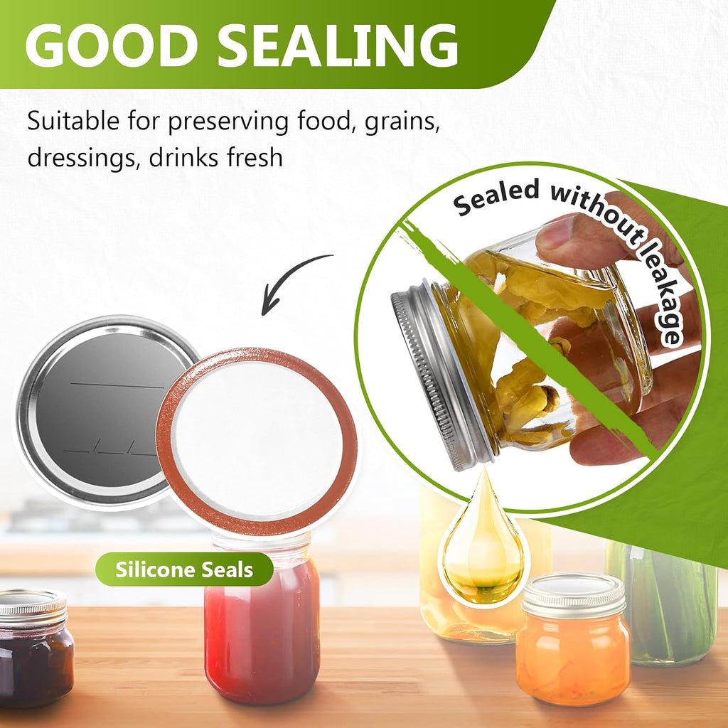 Canning Lids And Rings Regular Mouth, 24Pcs Split Type Metal Mason Jar Lids With Bands For Regular Mouth Ball, Kerr Jars - Food Grade With Silicone Airtight Seal Small Canning Lids (70Mm)