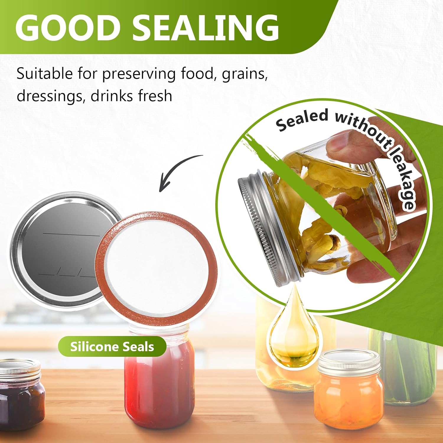 Canning Lids And Rings Regular Mouth, 24Pcs Split Type Metal Mason Jar Lids With Bands For Regular Mouth Ball, Kerr Jars - Food Grade With Silicone Airtight Seal Small Canning Lids (70Mm)