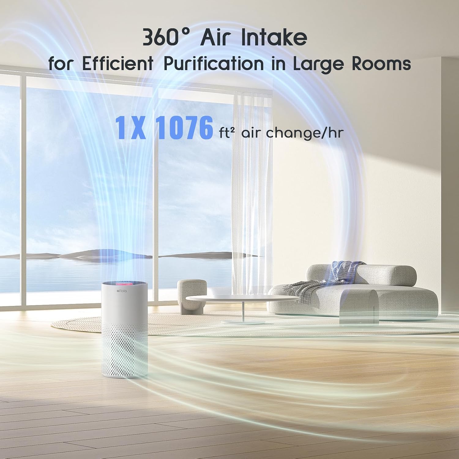 Afloia Air Purifier For Home Bedroom Large Room Up To 1076 Sq Ft | 3-Stage Filter, 22Db Sleep Mode, 7 Color Light, 2/4/8H Timer, Kilo White