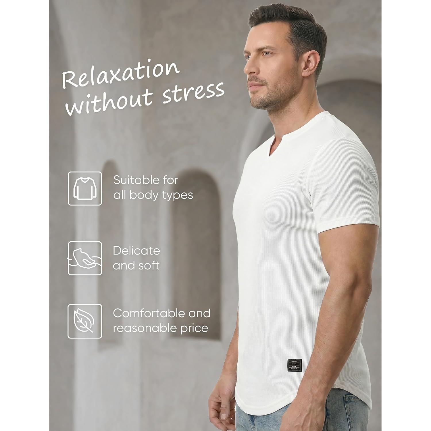 Jmierr Mens Muscle Slim T Shirts Texture V Neck Longline Henley Gym Workout Athletic Tee Shirt