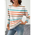 Dokotoo Women's 2026 Fashion Tops 3/4 Sleeve T-Shirts Cute Crewneck Basic Business Tees Blouses Z Orange Stripe