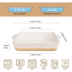 Casserole Dish For Oven, 4.2 Qt Baking Dish, 9X13 Large Porcelain Baking Pan, Durable Rectangular Lasagna Pan Deep With Handles, Microwave Oven Safe, Home Decor, Wedding Gift (Khaki & White)