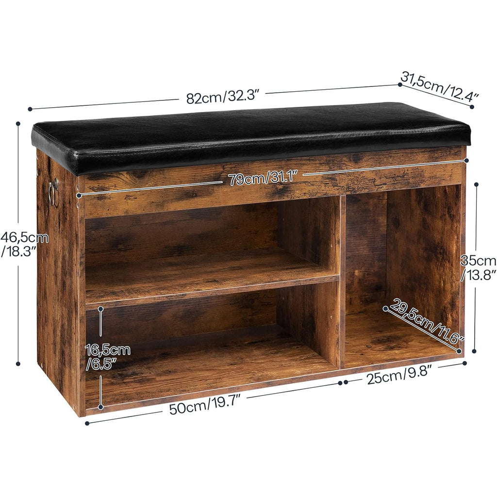 Hoobro Shoe Storage Bench With Cushion, 32.3'' Entryway Bench With Lift Top Hidden Storage And Adjustable Shelves, Wooden Shoe Rack Bench For Entryway Bedroom, Rustic Brown And Black Bf40Hx01