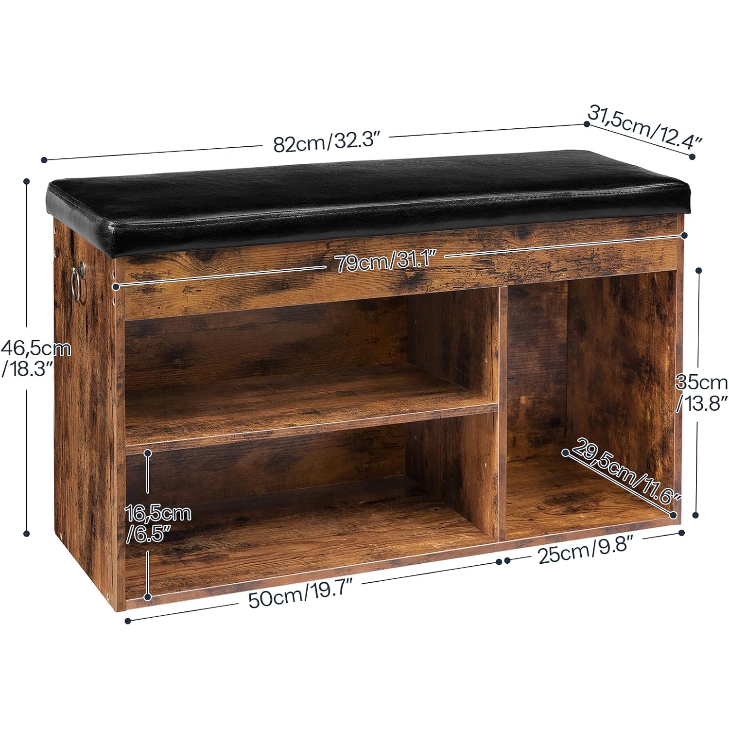 Hoobro Shoe Storage Bench With Cushion, 32.3'' Entryway Bench With Lift Top Hidden Storage And Adjustable Shelves, Wooden Shoe Rack Bench For Entryway Bedroom, Rustic Brown And Black Bf40Hx01