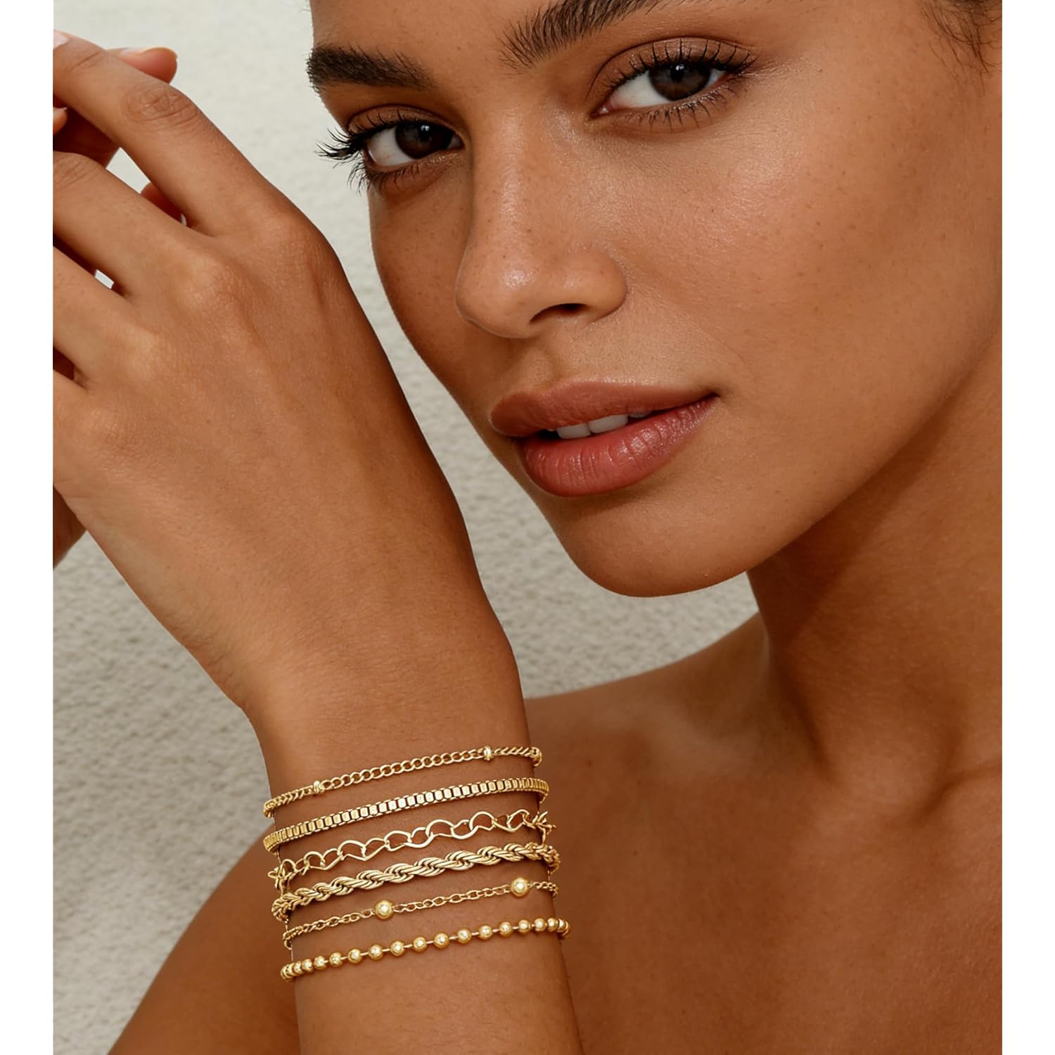 10 Pcs Gold Bracelets Set for Women, 14K Gold Plated Stackable Cuban Link Paperclip Chain Bracelet Pack, Dainty Gold Bracelets Stack Jewelry Gift