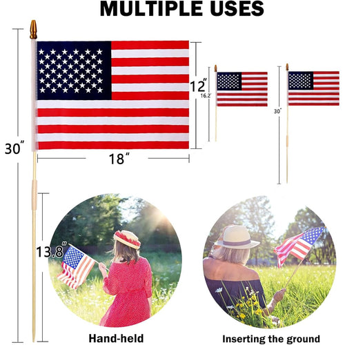 12 Pcs 12X18 Inch American Flags For Outside, 250Th Anniversary Usa Stick Flag With Handheld And Grounded Multi-Purpose Flagpole, Memorial Day, 4Th Of July Decorations, Patriotic Decorations