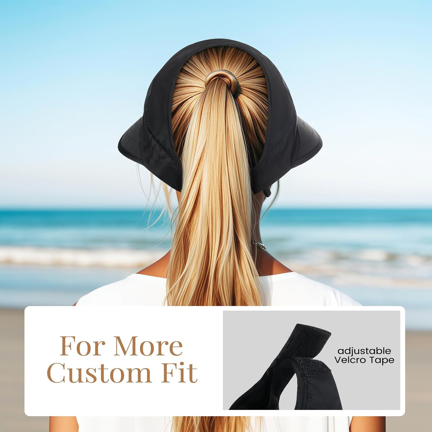 Sun Hats for Women, Wide Brim Beach Hats UV Protection, Packable Visor Ponytail Sunhat for Summer