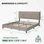 Novilla King Size Bed Frame With Adjustable Headboard Platform King Bed Frame Linen Fabric Upholstered Headboard, No Box Spring Needed, Noise-Free, Wooden Slats Support, Easy Assembly, Beige
