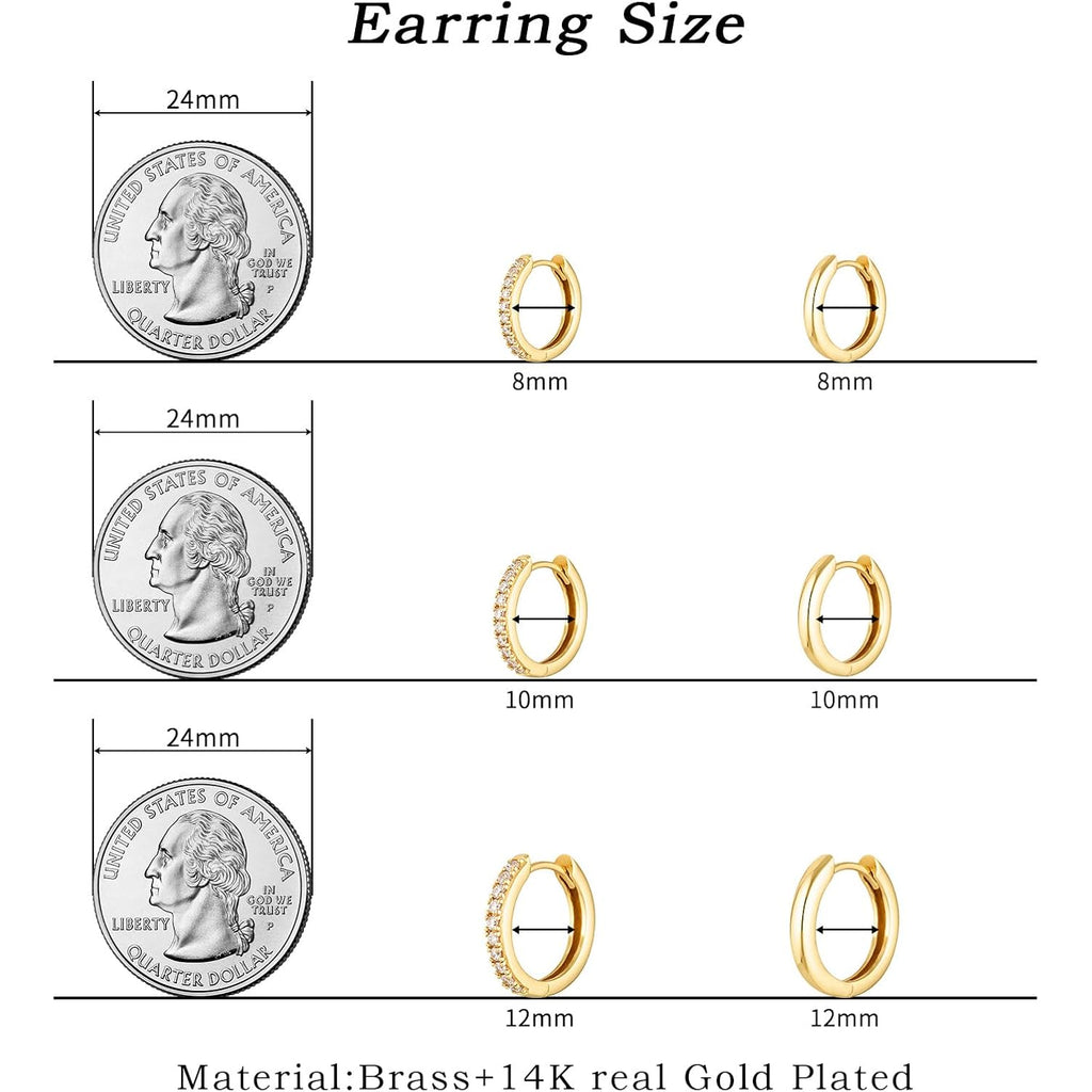 Gold Hoop Earrings Set Huggie Hoop Earrings Hypoallergenic Tiny Lightweight Cartilage Cubic Zirconia Jewelry Everyday Earrings for Women Piercing