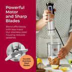 MuellerLiving Ultra-Stick Immersion Hand Blender, 500W Heavy Duty Motor, 8-Speed Turbo Setting, Includes Blending Shaft, Whisk, Milk Frother & Measuring Beaker