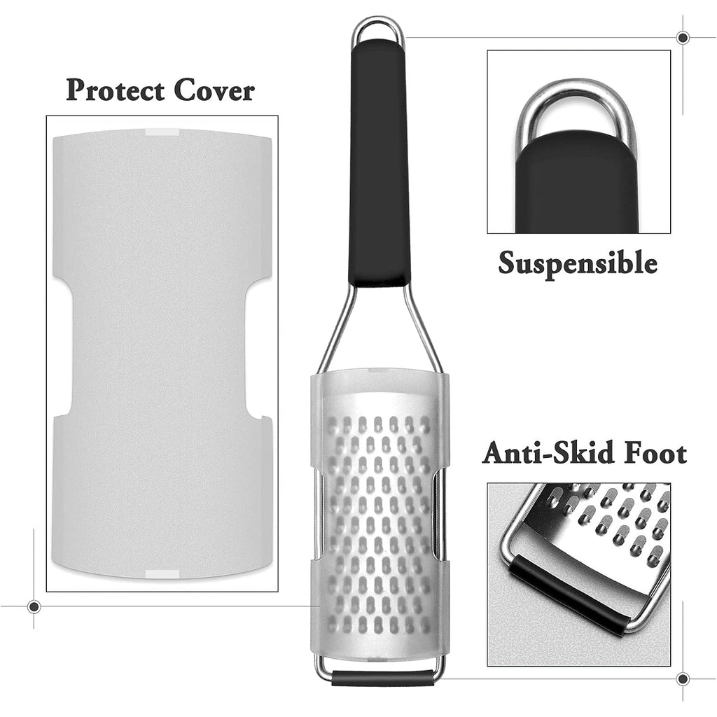Cambom Lemon Zester Grater Three-Piece Suit - Heavy Duty Kitchen Tool For Parmesan Cheese, Ginger, Garlic, Nutmeg, Chocolate, Vegetables，Fruits，Stainless Steel Grater Dishwasher Safe Black