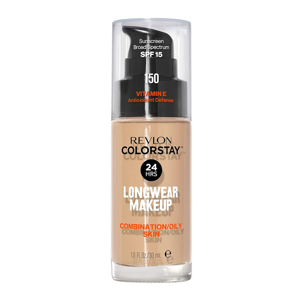 Revlon Liquid Foundation, ColorStay Face Makeup for Combination & Oily Skin, SPF 15, Medium-Full Coverage with Matte Finish, 150 Buff, 1 Fl Oz
